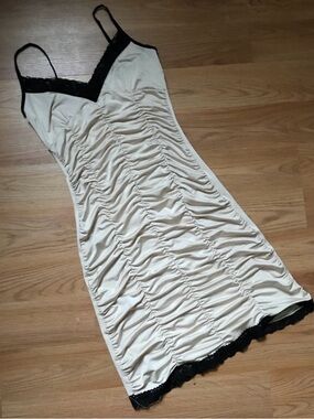 Champagne Russed Dress with Black Lace Trim - Size Small - Forever21